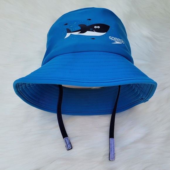 Speedo Blue Toddler Bucket Hat Shark Design Chin Strap UV50 Protection Size X/XL - Picture 4 of 8